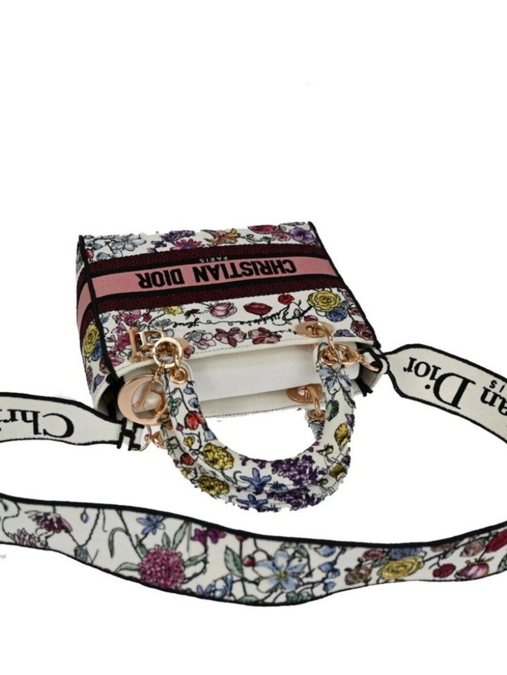 CHRISTIAN DIOR Lady D-Lite Florilegio Embroidery 2Way Hand Bag Canvas - Picture 6 of 15